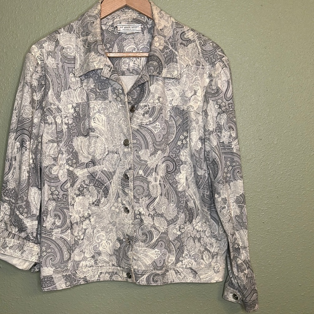 ST JOHN SPORT by MARIE GRAY paisley printed denim jacket
